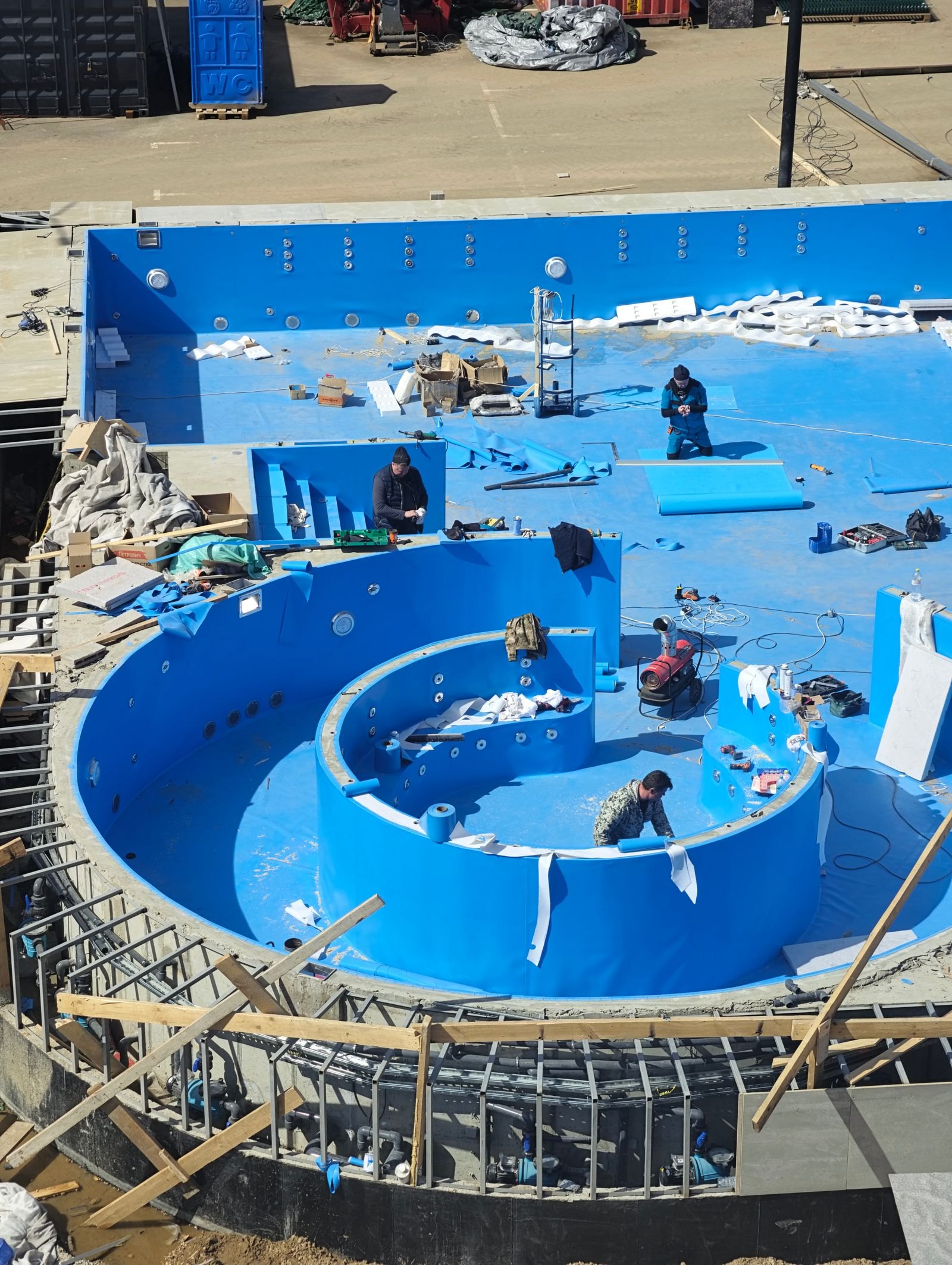 Inground pool shell under construction with formwork in place